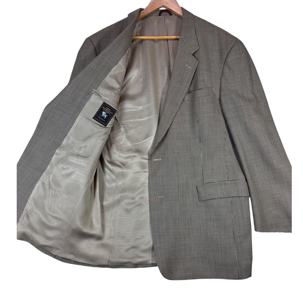 Hart Schaffner Marx Nordstrom Mens 44L‎ Houndstooth Blazer Sport Coat Tan Black